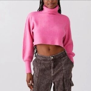 Pink Cropped Turtleneck Sweater